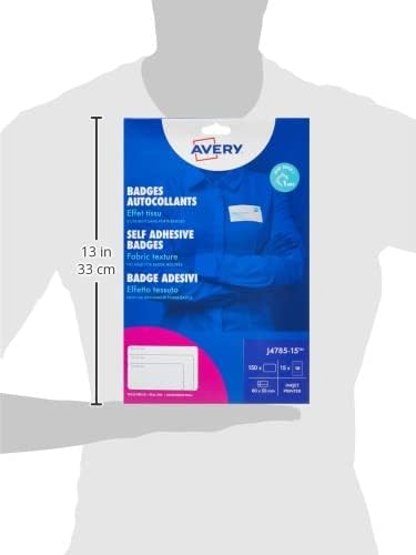 Avery J4785-15 15 Sheets of 10 Printable Customisable Textile Name Badges – Silk Acetate, 80 x 50 mm, for Inkjet Printers, 150 Badges Total