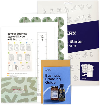 Avery, Kit y guía de inicio de negocios para velas y cosméticos. Crea tu propia marca, etiquetas, tarjetas de visita y notas de agradecimiento. Etiquetas redondas, etiquetas rectangulares, etiquetas