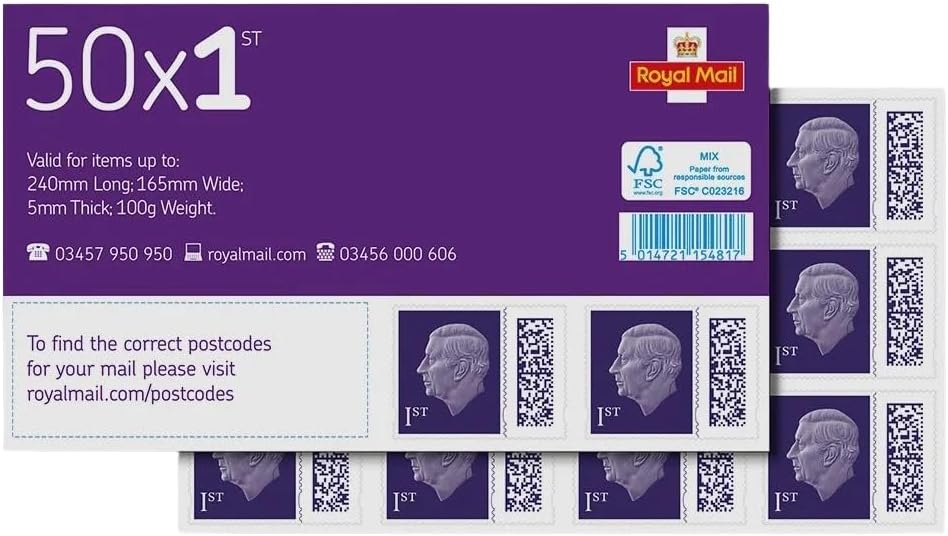 Royal Mail 50 x 1st Class BARCODED Standard Self Adhesive Postage Stamps