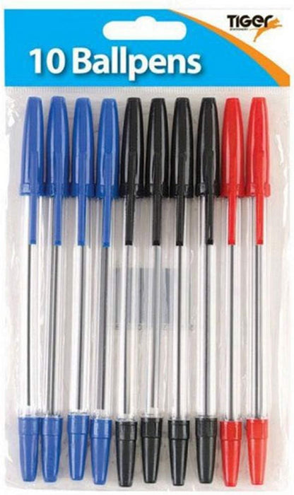 Tiger Ballpoint Pens, Black, Blue and Red