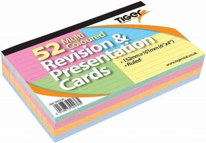 Revision & Presentation Cards - 52 Multi Coloured Ruled Cards - 6 x 4 Inch