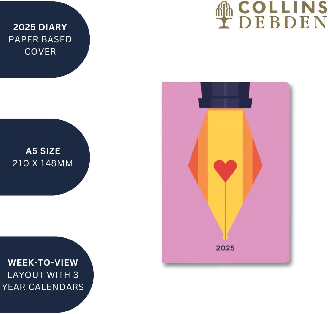 Collins Peace, Love & Understanding 2025 Planner - A5 Week to View Diary - Pink - (E-PLU153.FP-25) - Stylish Weekly Eco Diary with Recycled Paper