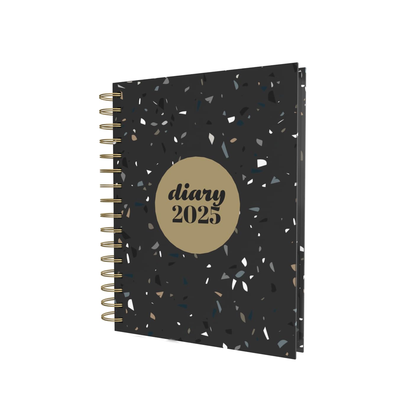 Collins Scandi 2025 Diary - A5 Day to Page Journal with Appointments - NEW - Black Terrazzo - (E-PW51.BLTZ-25) - Daily Planner with Hardback Wiro-Bound Covers and Recycled Paper