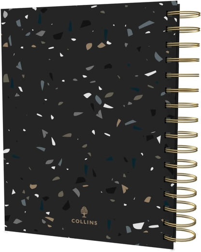Collins Scandi 2025 Diary - A5 Day to Page Journal with Appointments - NEW - Black Terrazzo - (E-PW51.BLTZ-25) - Daily Planner with Hardback Wiro-Bound Covers and Recycled Paper