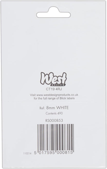 Blick Labels, White, Self Adhesive Stickers, Coloured Dot, Circles, 8mm, 490 Labels, for Home, Office, Family, School, Holiday Calendar Organising, Planner, Rewards Chart, Colour Coding
