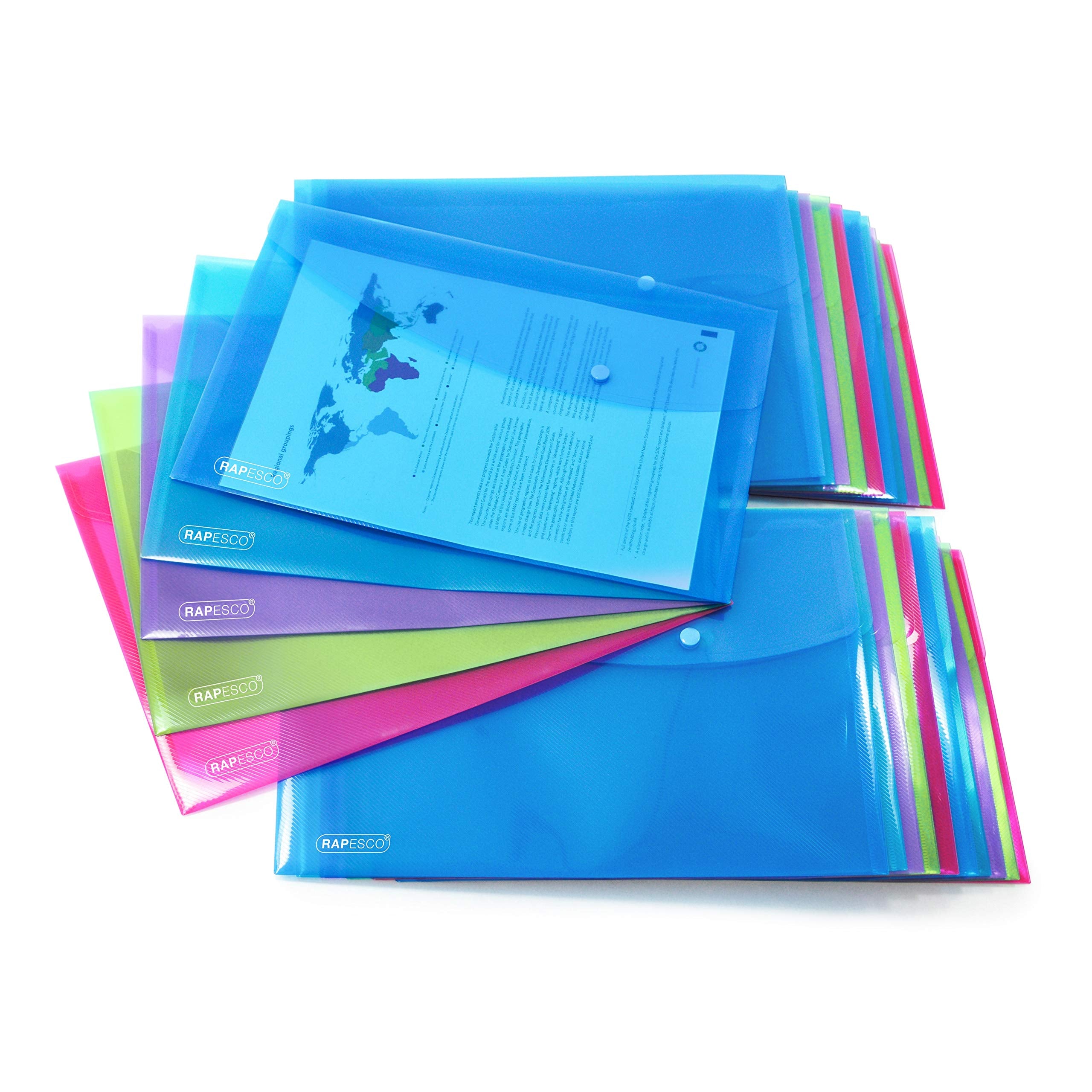 Rapesco 1494 Popper Wallets, A4+ / Foolscap, Assorted Transparent Colours