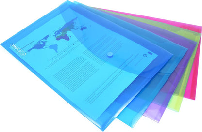 Rapesco 1494 Popper Wallets, A4+ / Foolscap, Assorted Transparent Colours