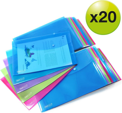 Rapesco 1494 Popper Wallets, A4+ / Foolscap, Assorted Transparent Colours