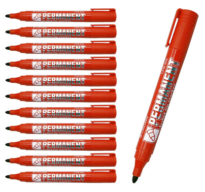 CROWN 5 Star Office Permanent Marker Xylene/Toluene-free Smear proof Bullet Tip 2mm Line Red (Pack of 12