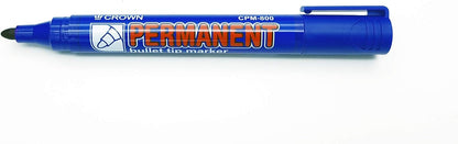 CROWN Permanent Markers Bullet Tip Markers - Pack Of 12 - Permanent Ink - Blue - 2mm Line