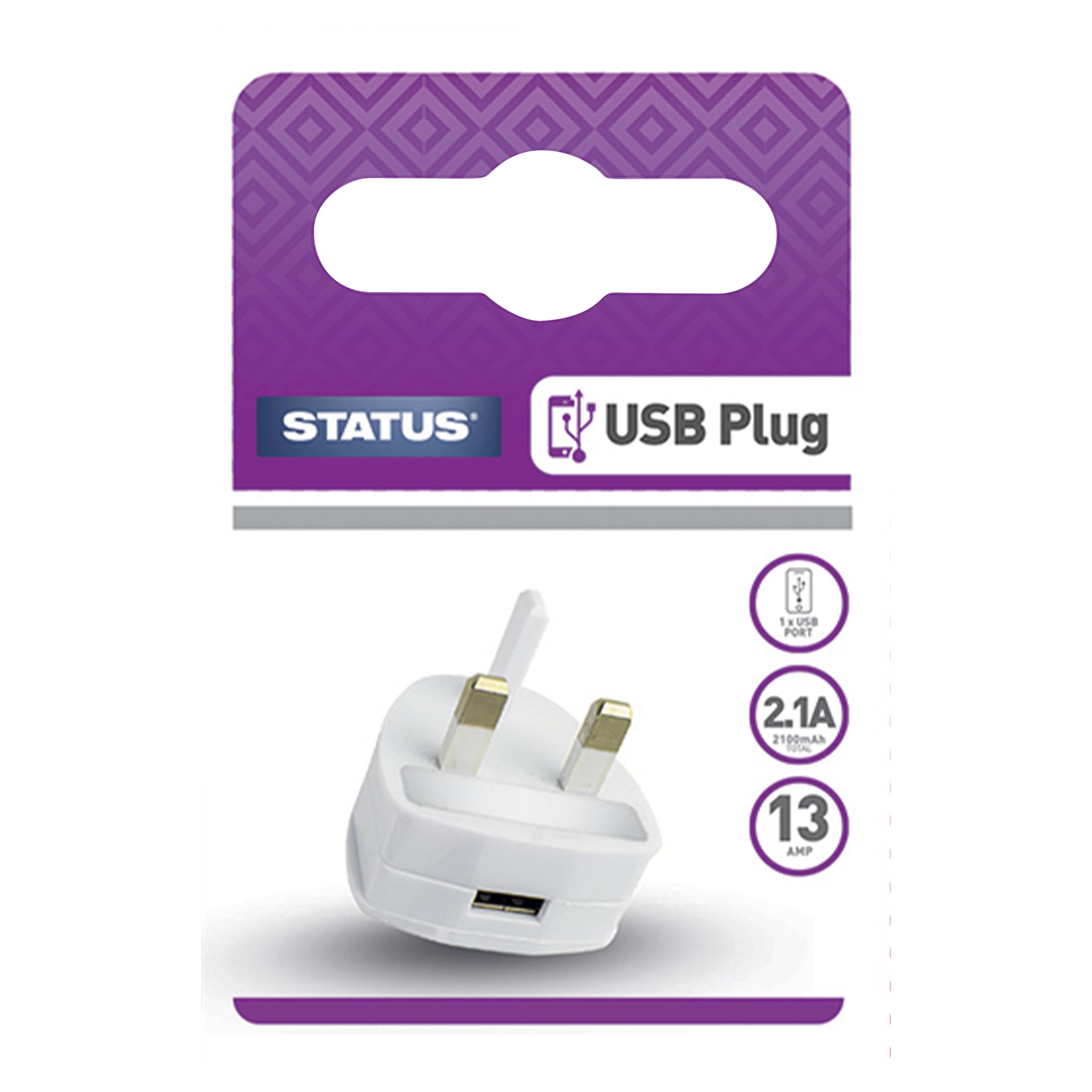 STATUS USB Plug Adapter | Single Port USB Power Adaptor White | 2400 mAh USB Plug | S1USBPLUG1PK4