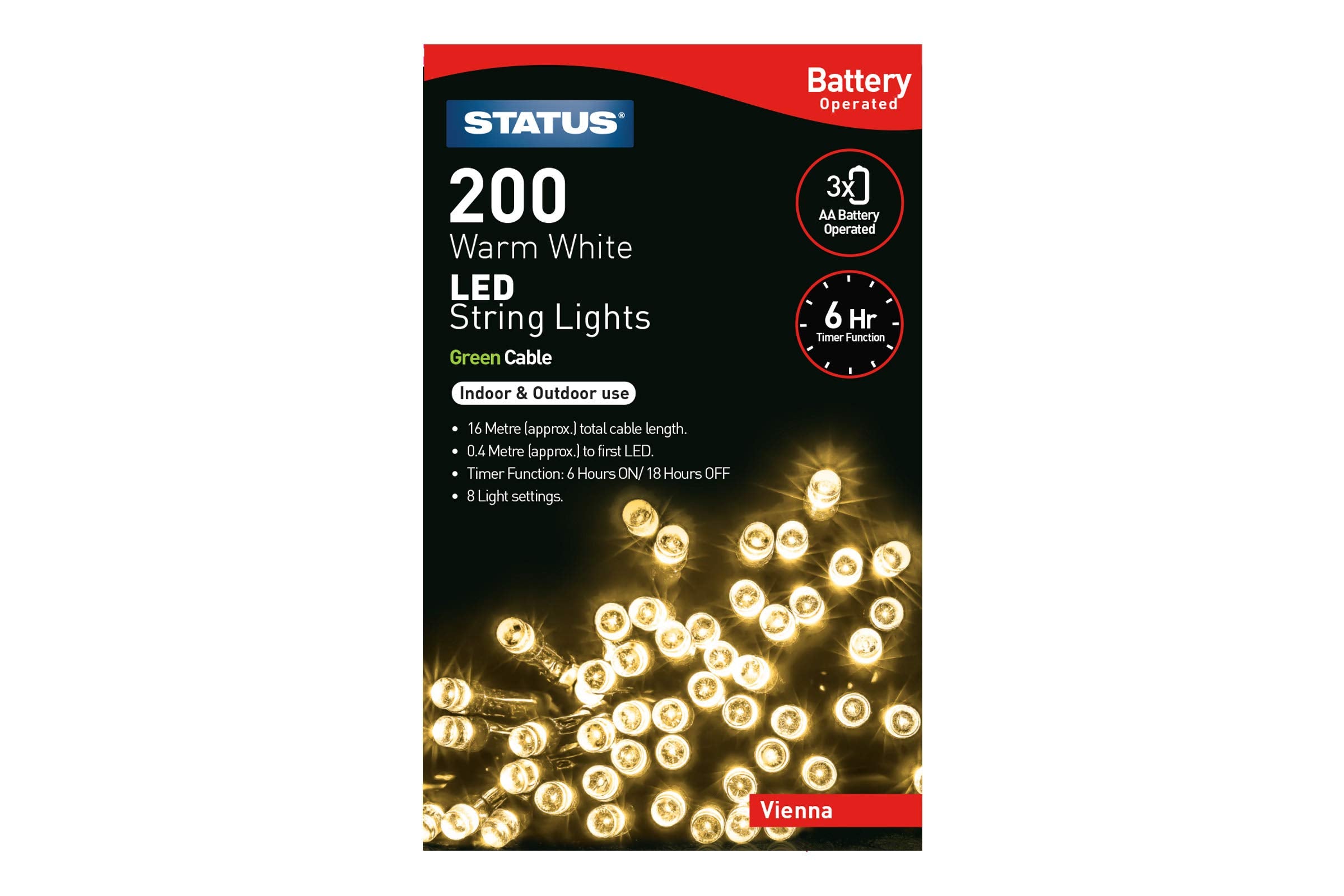 Vienna 200 Led Lights Battery 16.3M