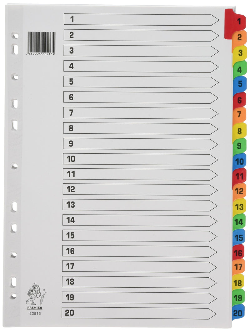 Rexel Mylar A4 1-20 Index White Colour Tab