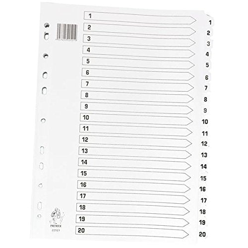 A4 Mylar Index 1-20 White