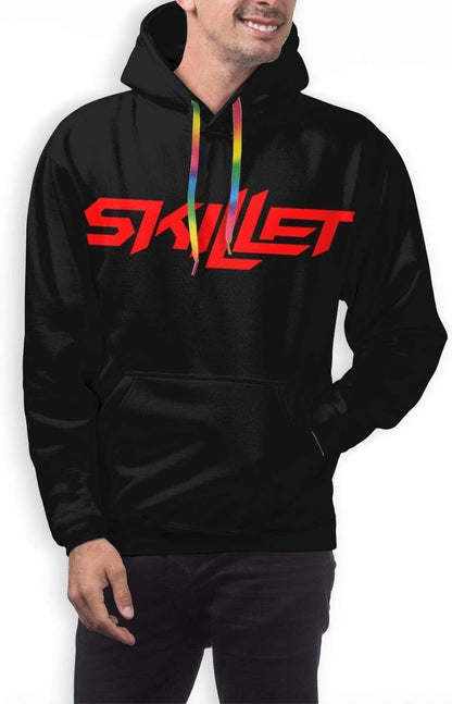 Hooded Sweatshirt Skillet Logo Man 3D Print Pullover Hooded Sweatshirt Hoodies Big Pockets Black