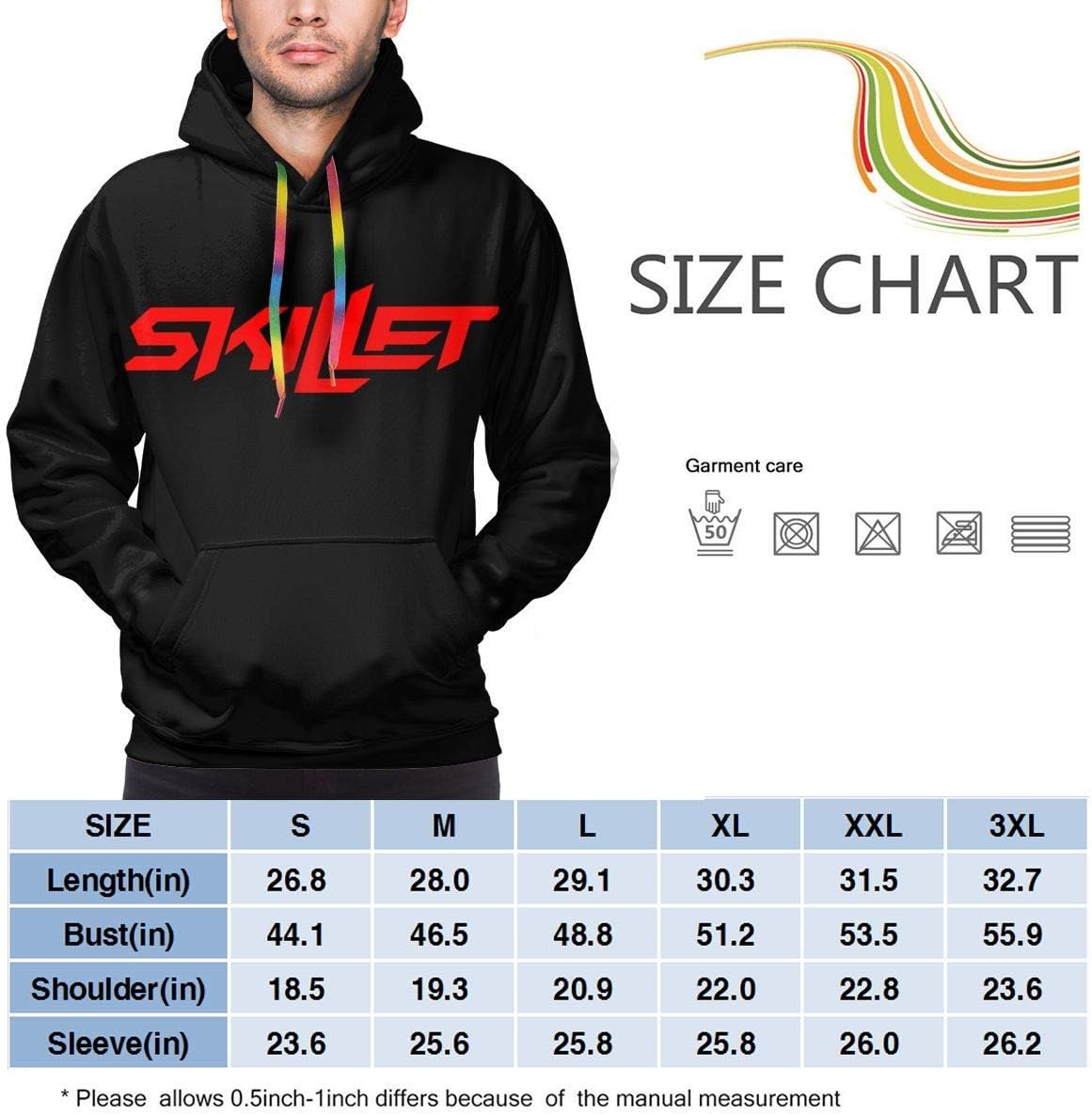 Hooded Sweatshirt Skillet Logo Man 3D Print Pullover Hooded Sweatshirt Hoodies Big Pockets Black
