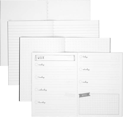 Pukka Pad, Carpe Diem 32 Page A6 4 Pack – Includes Plain, Lined, Dotted, and Planner Notebooks –