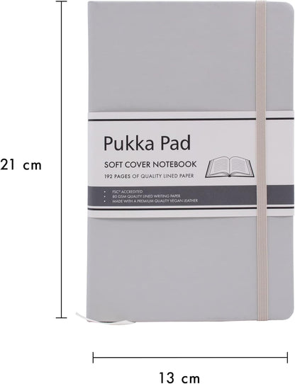 Pukka Pad, Soft Cover Notebook – 192 Pages of 80GSM Acid-Free Lined Paper – Vegan Leather Cover with Inner Pocket, Ribbon Bookmark, and Elasticated Closure – 130 x 210mm