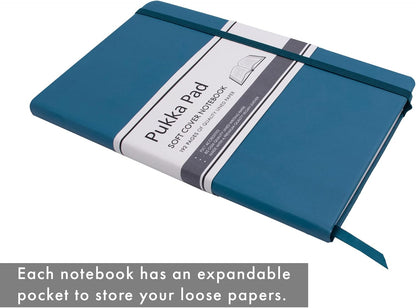 Pukka Pad, Soft Cover Notebook – 192 Pages of 80GSM Acid-Free Quality Lined Paper – Vegan Leather Cover with Inner Pocket for Loose Pages, Ribbon Bookmark, and Elasticated Closure – 130 x 210mm