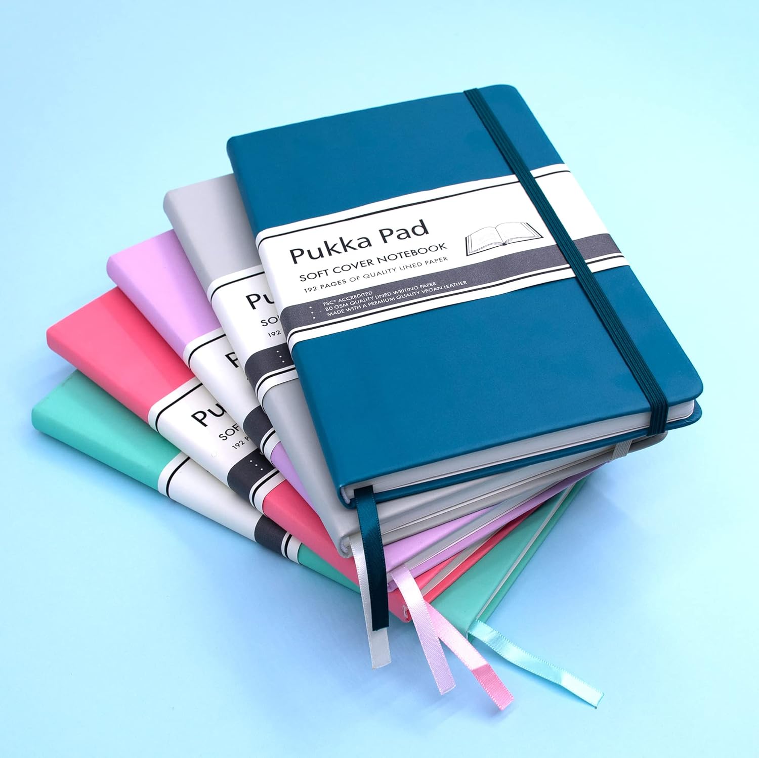 Pukka Pad, Soft Cover Notebook – 192 Pages of 80GSM Acid-Free Quality Lined Paper – Vegan Leather Cover with Inner Pocket for Loose Pages, Ribbon Bookmark, and Elasticated Closure – 130 x 210mm