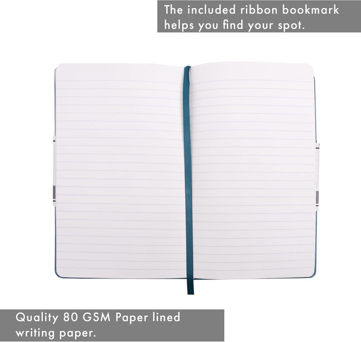 Pukka Pad, Soft Cover Notebook – 192 Pages of 80GSM Acid-Free Quality Lined Paper – Vegan Leather Cover with Inner Pocket for Loose Pages, Ribbon Bookmark, and Elasticated Closure – 130 x 210mm