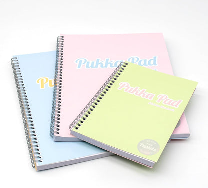 Pukka Pad Pastel A4 Jotta Notebooks – Pack of 3 Wirebound Notepads with 200 Pages, 100 Sheets of 80GSM 8mm Feint Ruled Paper and Perforated 4-Hole Punched Margins – Pink, Blue, & Green, 29.7 x 22.4 cm