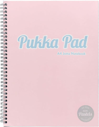 Pukka Pad Pastel A4 Jotta Notebooks – Pack of 3 Wirebound Notepads with 200 Pages, 100 Sheets of 80GSM 8mm Feint Ruled Paper and Perforated 4-Hole Punched Margins – Pink, Blue, & Green, 29.7 x 22.4 cm
