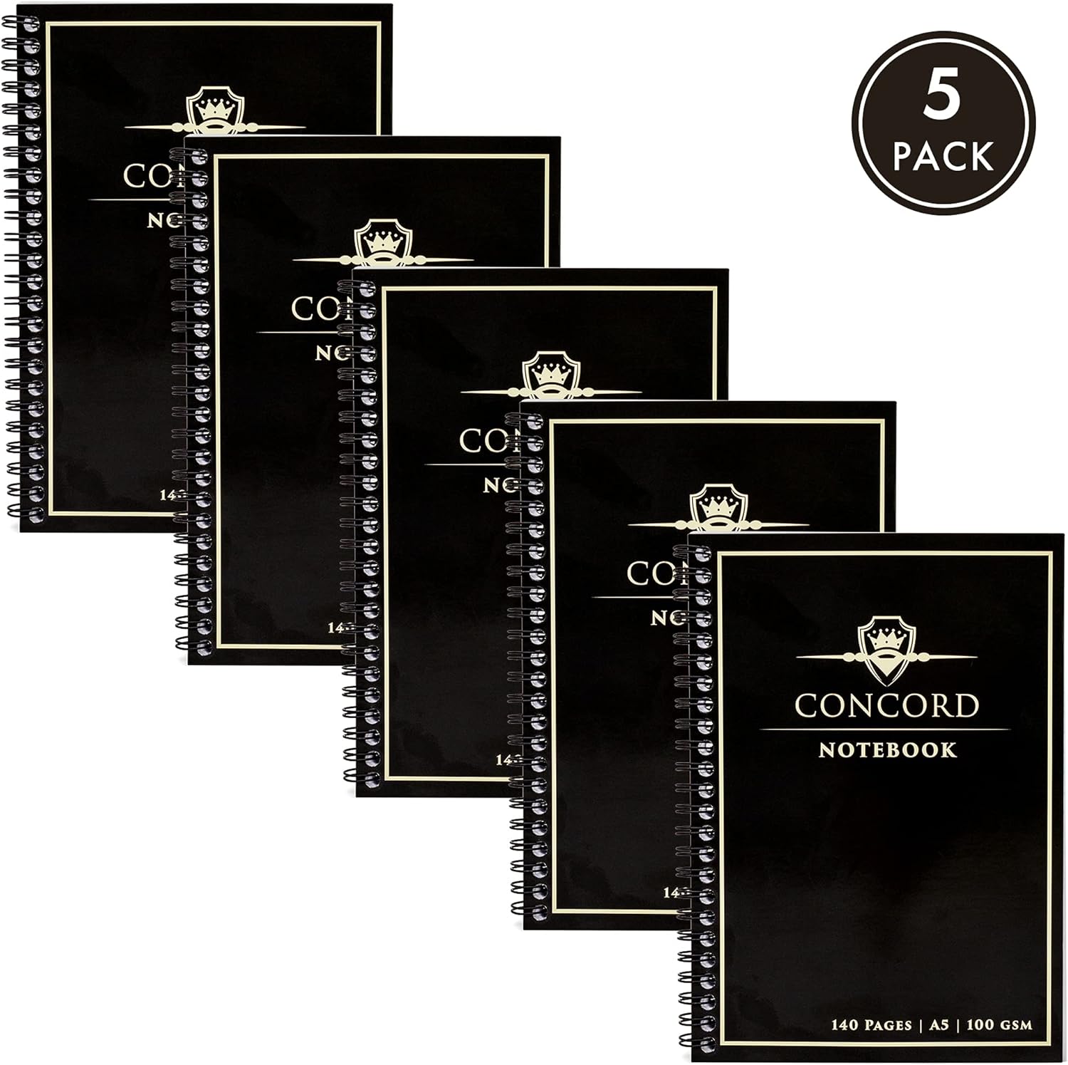 Pukka Pad, Concord 5-Pack A5 Wirebound Jotta Notebook - 140 Pages - Black, 14.8 x 21cm