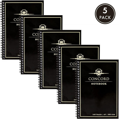 Pukka Pad, Concord 5-Pack A5 Wirebound Jotta Notebook - 140 Pages - Black, 14.8 x 21cm