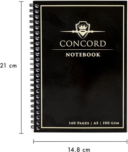 Pukka Pad, Concord 5-Pack A5 Wirebound Jotta Notebook - 140 Pages - Black, 14.8 x 21cm