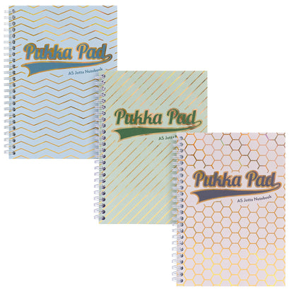 Pukka Pad Haze Jotta Cuaderno A5, paquete de 3 blocs de notas encuadernados con alambre con 200 páginas, 100 hojas de papel rayado de 80 g/m² de 8 mm, 4 agujeros perforados para notas escolares