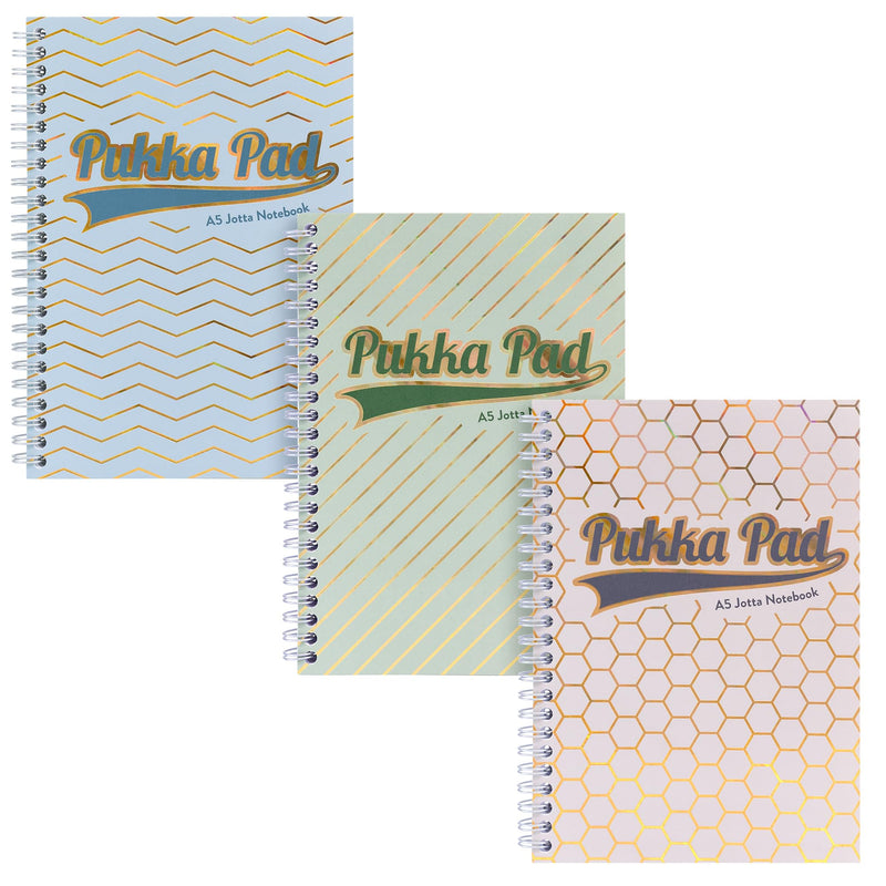 Pukka Pad Haze Jotta Cuaderno A5, paquete de 3 blocs de notas encuadernados con alambre con 200 páginas, 100 hojas de papel rayado de 80 g/m² de 8 mm, 4 agujeros perforados para notas escolares