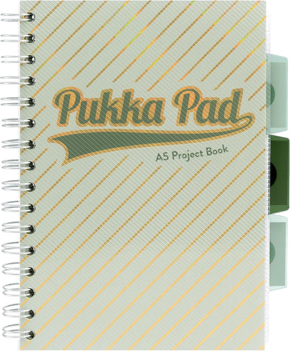 Pukka Pad Haze A5 Project Book – Pack of 3 Wirebound Notebooks with 5 Repositionable Dividers with Storage Pockets and Tabs for Organisation and Personalisation – 200 Pages, 100 Sheets of 80GSM Paper