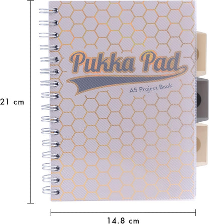 Pukka Pad Haze A5 Project Book – Pack of 3 Wirebound Notebooks with 5 Repositionable Dividers with Storage Pockets and Tabs for Organisation and Personalisation – 200 Pages, 100 Sheets of 80GSM Paper