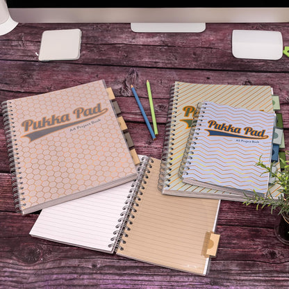 Pukka Pad Haze A5 Project Book – Pack of 3 Wirebound Notebooks with 5 Repositionable Dividers with Storage Pockets and Tabs for Organisation and Personalisation – 200 Pages, 100 Sheets of 80GSM Paper