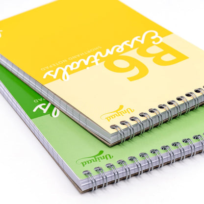 Pukka Pad Essentials B6 Shorthand Notebook – Pack of 4 Top Wire-Bound Notepads in Assorted Green & Yellow – 160 Pages, 80 Sheets of FSC 60GSM Lined Paper with Page Perforation