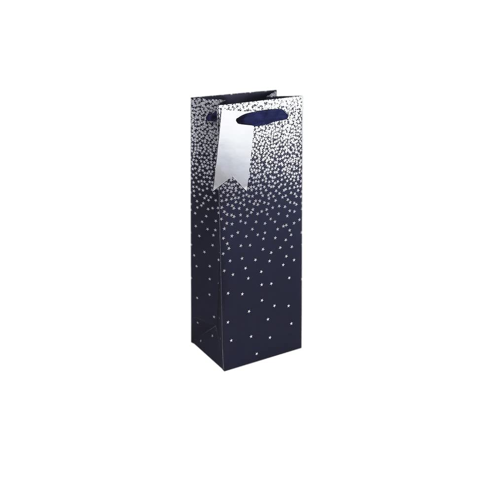 Clairefontaine 30864-4Cpack Set of 6 Excellia Gift Bags Bottle Size 12.7 x 9 x 35.5 cm 210 g Silver Star on Silver Background Gift Packaging Bottle