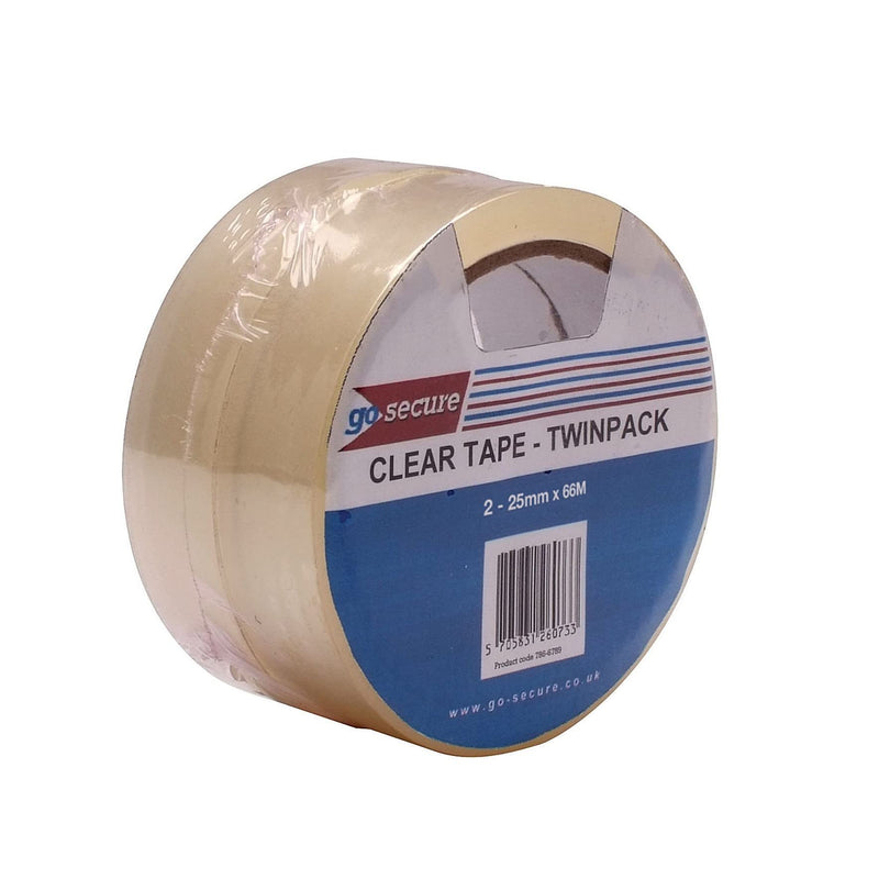 GoSecure Twin Pack Tape 25mmx66m Clear (Pack of 6