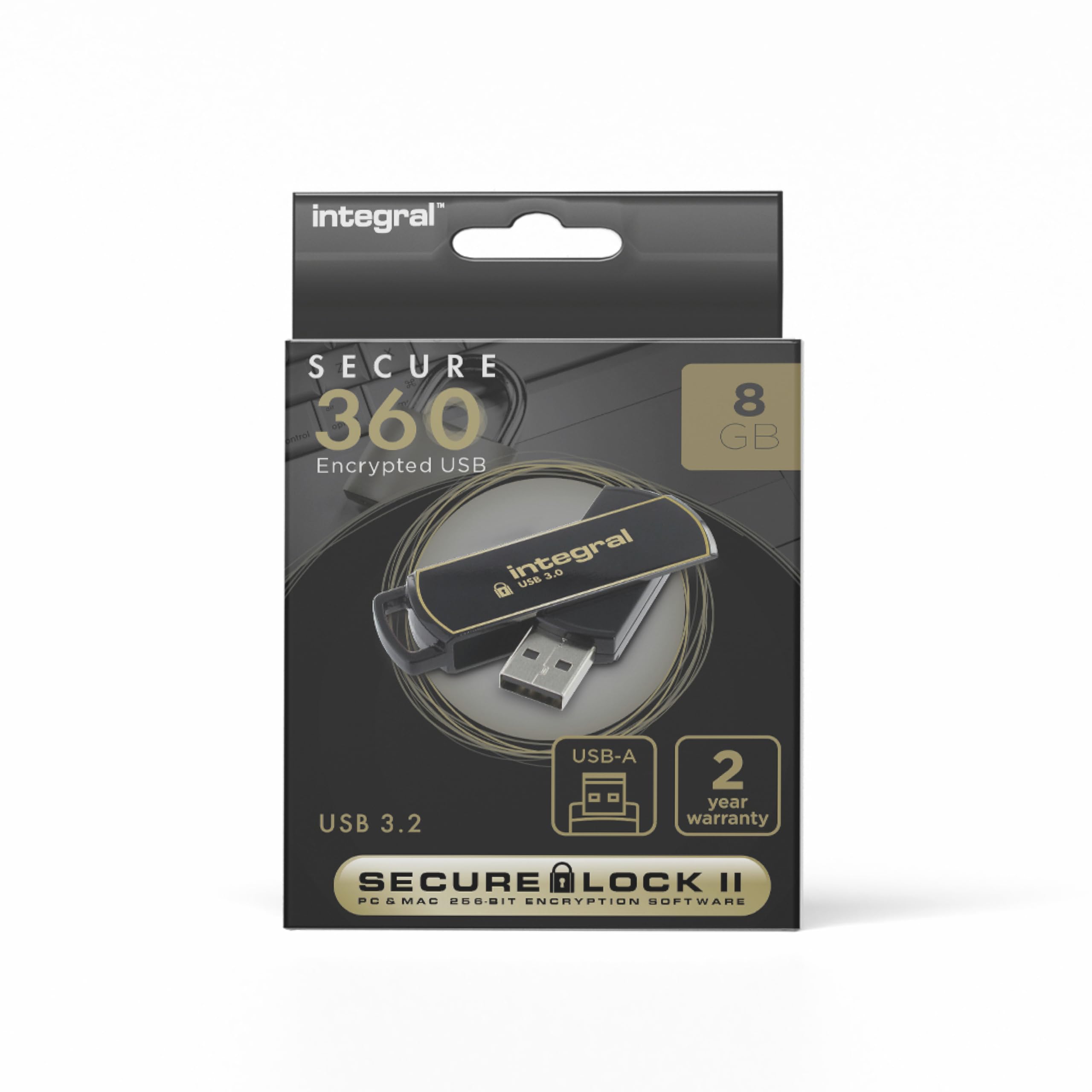 Integral 8GB Secure360 256-Bit Software Encrypted 3.0 USB Secure Flash Memory Drive - Working & Encrypted Dual Partition, Intelligent Password Attack Protection & 360 degree rotating casing