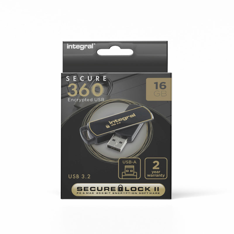 Integral INFD16GB360SEC3.0 360 Secure 16 GB USB 3.0 Flash Drive with 256 Bit Encryption Software, Black