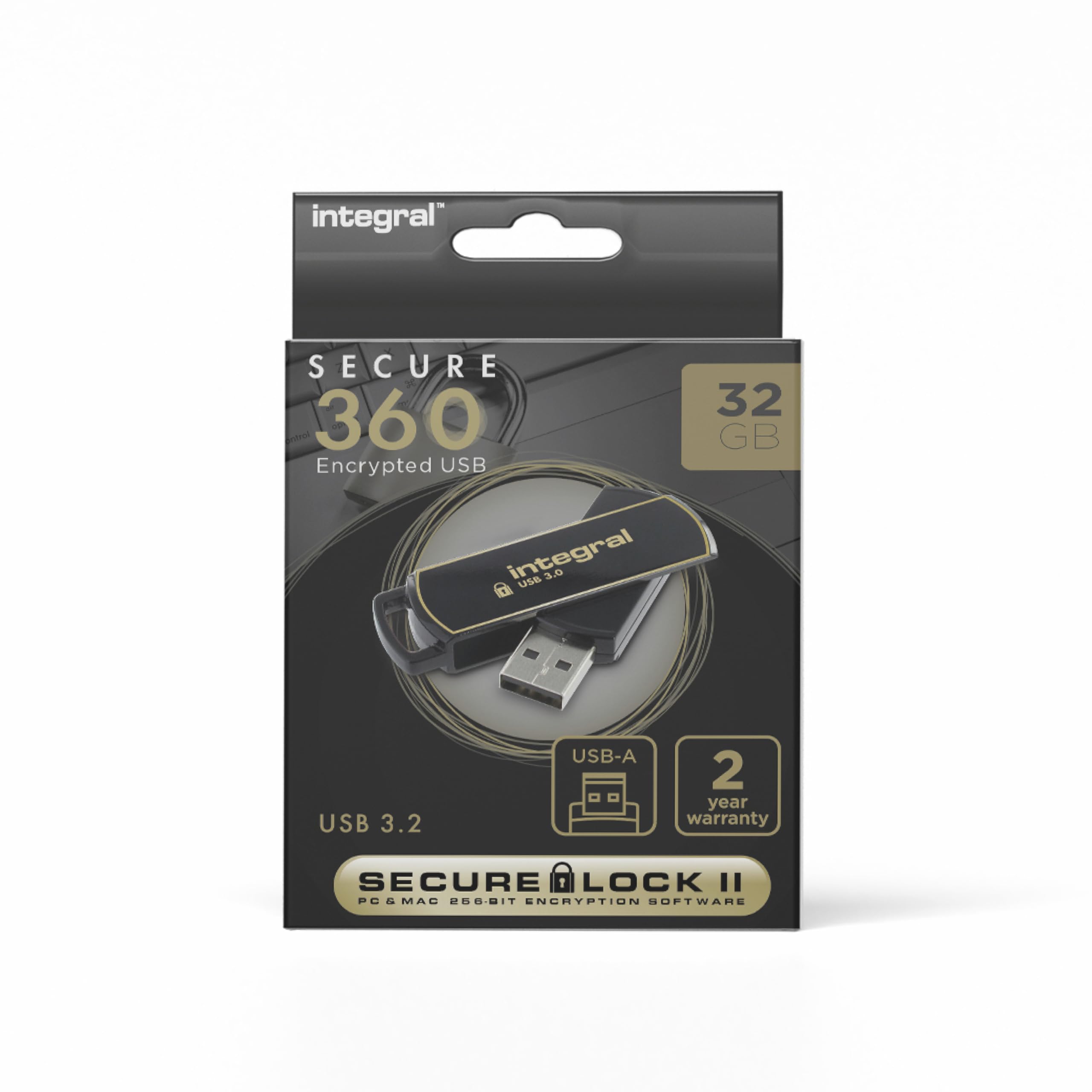 Integral INFD32GB360SEC3.0 360 Secure 32 GB USB 3.0 Flash Drive with 256 Bit Encryption Software