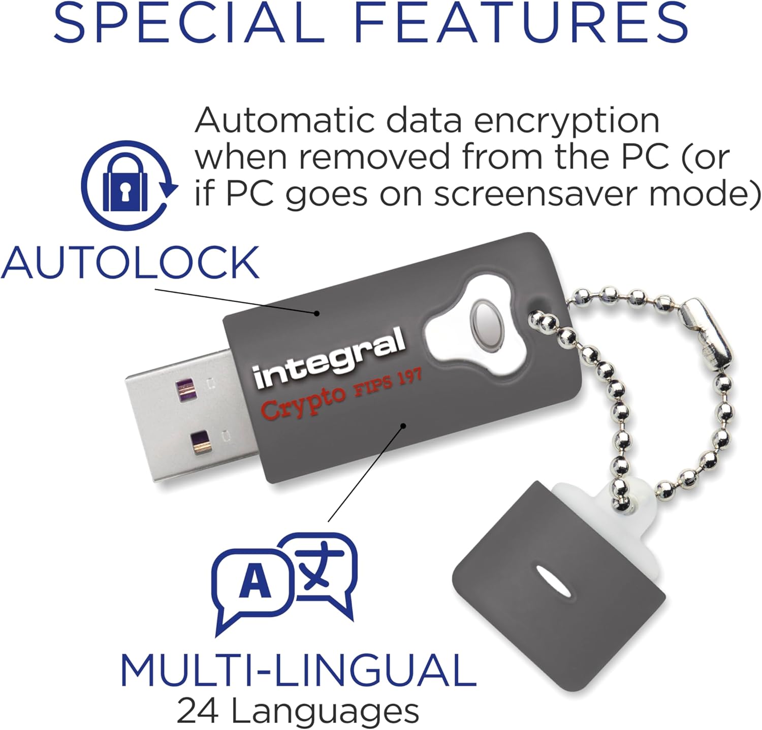 Integral 8GB Crypto-197 256-Bit Hardware Encrypted 3.0 USB Secure Flash Memory Drive - Certified to FIPS 197, Protection & Rugged Double-layer Waterproof Design XTS- AES