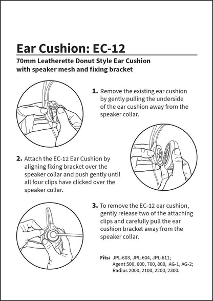 JPL Large 70mm black leatherette ear cushion to fit JPL 611, JPL 603 and JPL 604 headsets