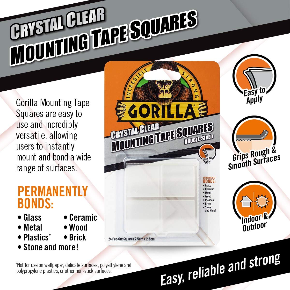Gorilla Mounting Tape Squares Crystal Clear (1 Pack)