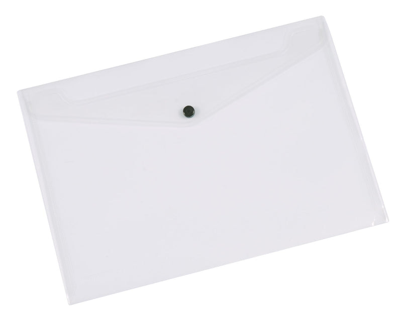 Envelope Wallet Q-CONNECT Press Stud PP A4 172 Micron Clear/Document Archiving/Type-Envelope/Kind-Press Stud/Index-N.a. / Pockets-N.a. / Material-PP/Dividers-1 / Coating-N.a. / Label-N.a.