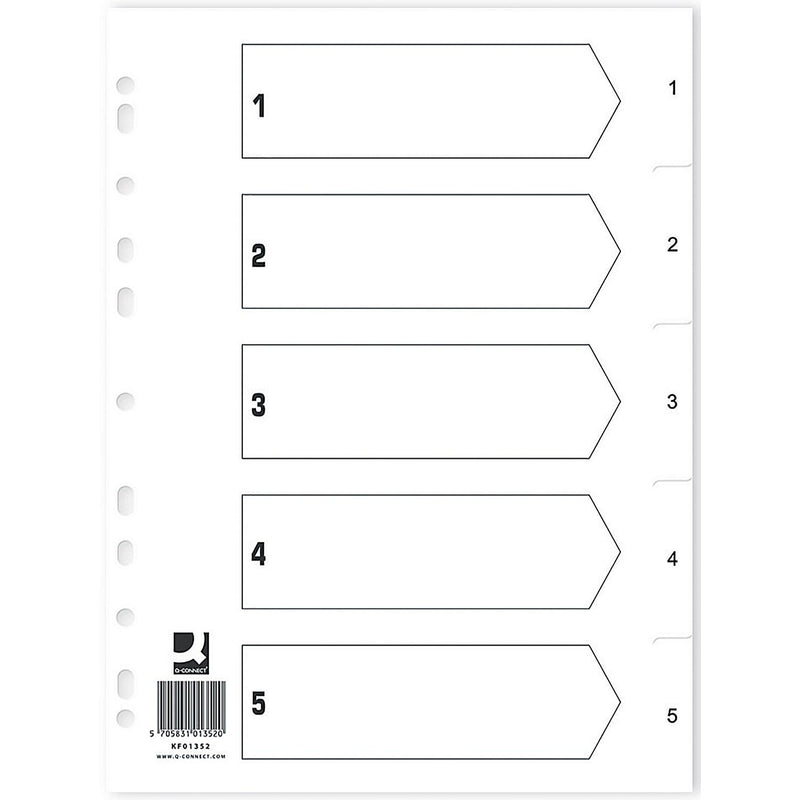 Q-Connect Index 1-5 Polypropylene White (25 Pack