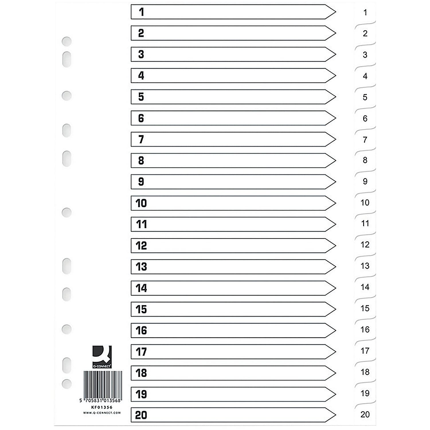 Q-Connect Index 1-20 Polypropylene White (Pack of 10