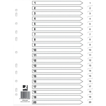 Q-Connect Index 1-20 Polypropylene White (Pack of 10