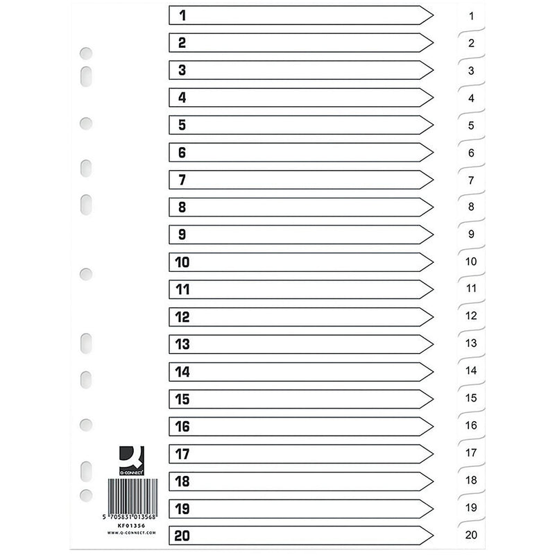 Q-Connect Index 1-20 Polypropylene White (Pack of 10