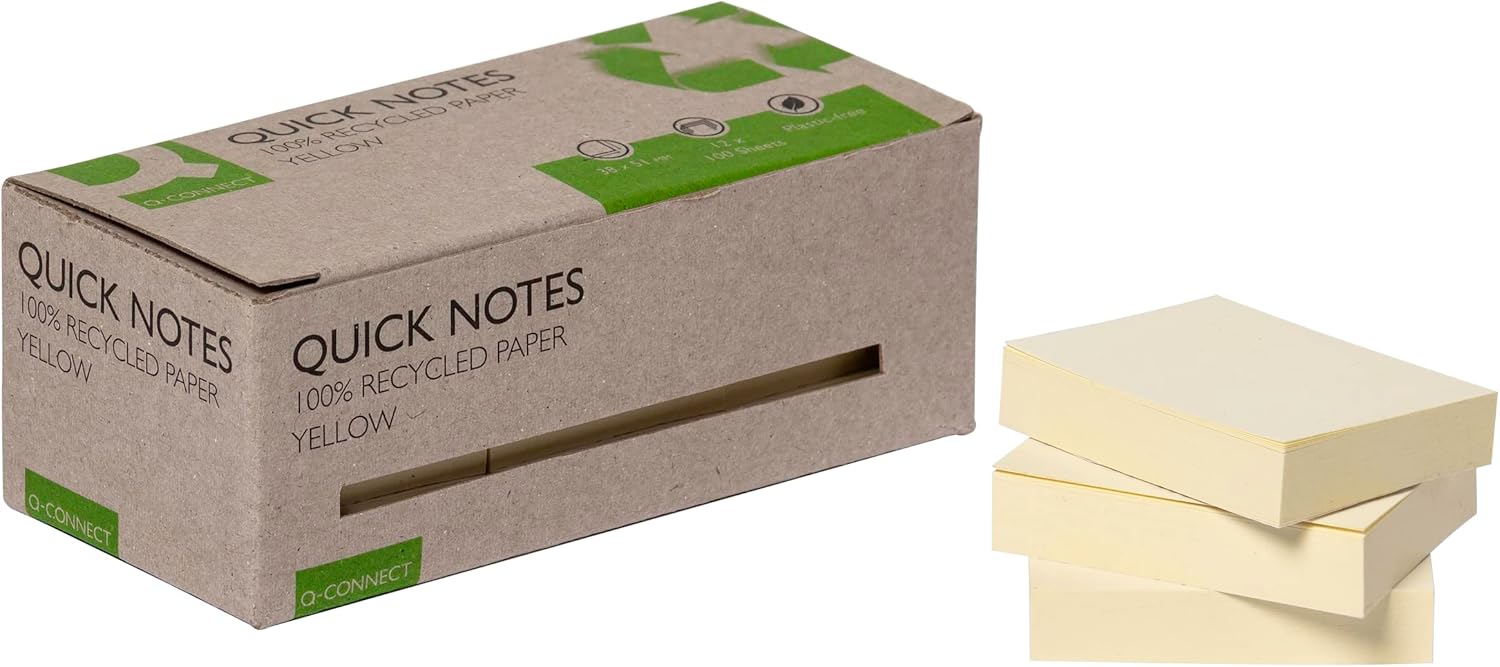 Q-Connect Recycled Notes 38x51mm Yellow (Pack of 12) KF17323
